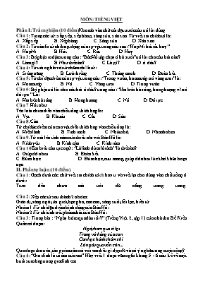 Đề thi chọn học sinh giỏi Toán, Tiếng việt lớp 2
